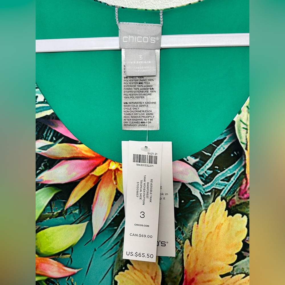 New! Chicos Reversible Rainforest Tropical Jade Layered Sleeveless Blouse - Picture 12 of 15